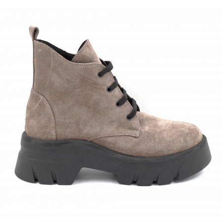 Ghete & bocanci dama - Ghete dama casual din piele naturala intoarsa grej cu varf rotund si talpa 5 cm 75720-24