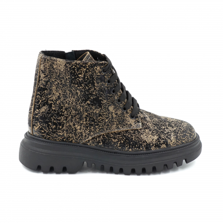 Ghete casual & bocanci dama - Ghete dama casual sport din piele naturala cu imprimeu negru cu kaki cu varf rotund si talpa 3 cm 75921-23