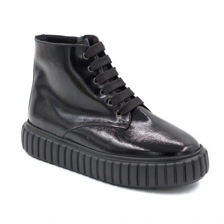 Ghete dama casual din piele naturala lacuita neagra cu varf rotund si talpa 4 cm 75921-24 [1]