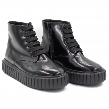 Ghete dama casual din piele naturala lacuita neagra cu varf rotund si talpa 3 cm  75921-24 [2]