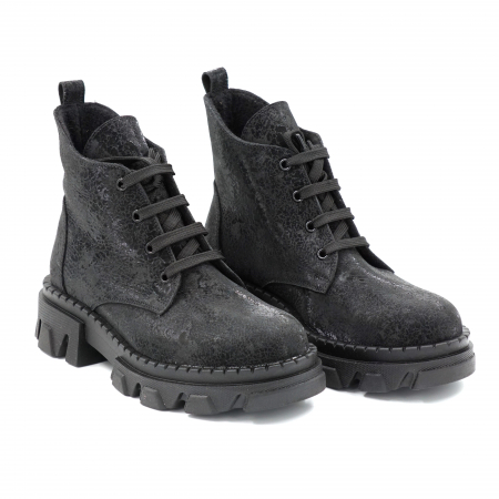 Ghete dama casual din piele naturala  neagra cu imprimeu cu varf rotund si talpa 3 cm 76220-23 [2]