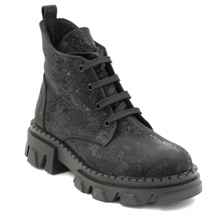Ghete dama casual din piele naturala  neagra cu imprimeu cu varf rotund si talpa 3 cm 76220-23 [1]
