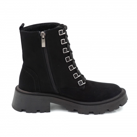 Ghete dama casual din piele naturala intoarsa neagra cu accesorii metalice cu varf rotund si talpa 3 cm 76419-23 [2]