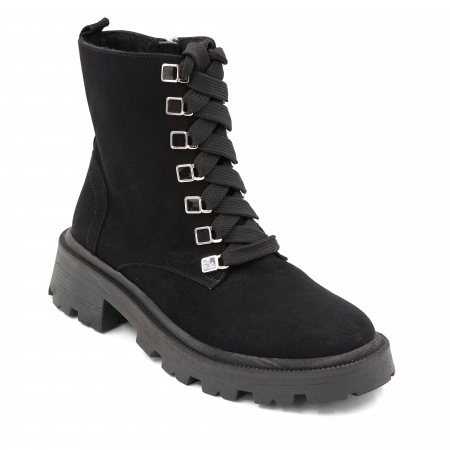 Ghete dama casual din piele naturala intoarsa neagra cu accesorii metalice cu varf rotund si talpa 3 cm 76419-23 [1]
