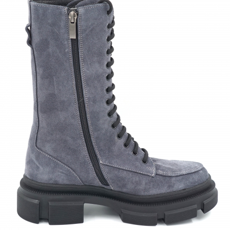 Cizme dama casual scurte din piele naturala intoarsa albastru petrol cu varf rotund si talpa 4 cm 76621-23 [2]