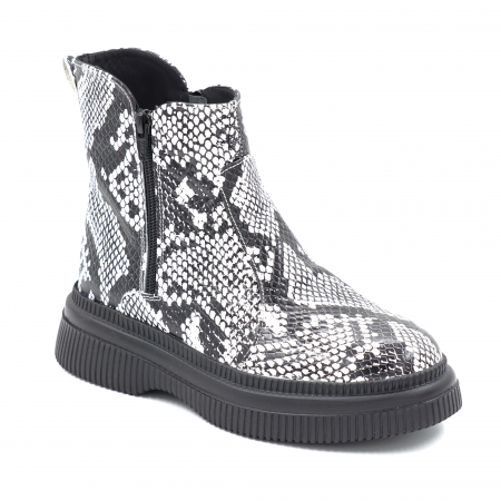Ghete dama casual din piele naturala cu imprimeu alb cu negru cu varf rotund si talpa 3 cm 78121-1-24 [1]