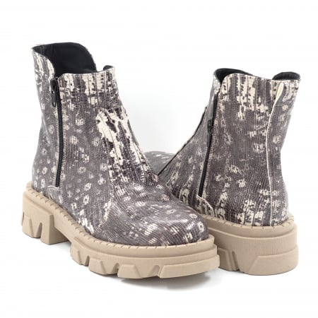 Ghete dama casual din piele naturala cu imprimeu bej si maro cu varf rotund si talpa 3 cm 78121-24 [3]