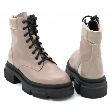 Ghete dama din piele naturala grej inchis cu varf rotund si talpa de 4 cm 71321-25 [4]