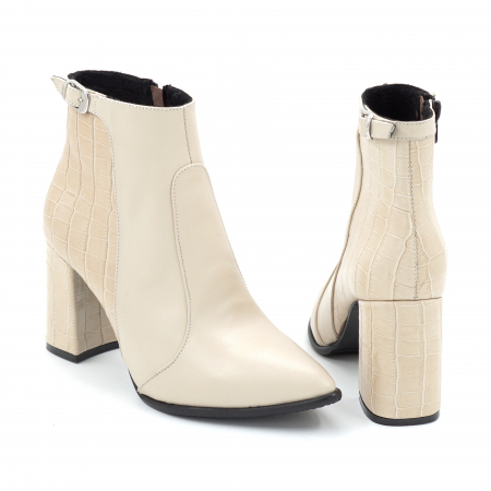 Ghete dama din piele naturala bej si cu imprimeu croco bej cu varf ascutit stiletto si toc mediu gros imbracat de 8 cm 77219-25 [4]
