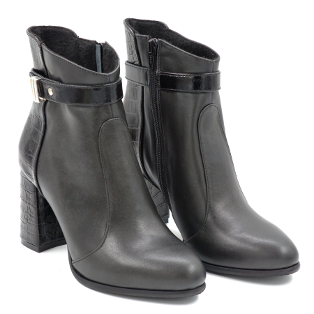 Ghete dama din piele naturala neagra cu varf rotund si toc mediu gros imbracat de 8 cm 74618-24 [2]