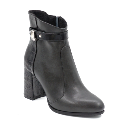 Ghete dama din piele naturala neagra cu varf rotund si toc mediu gros imbracat de 8 cm 74618-24 [1]