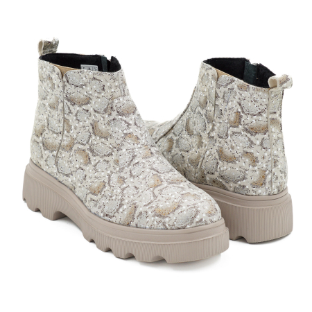 Ghete dama din piele naturala cu imprimeu cu varf rotund, talpa de 3 cm 73017-4-26 [3]