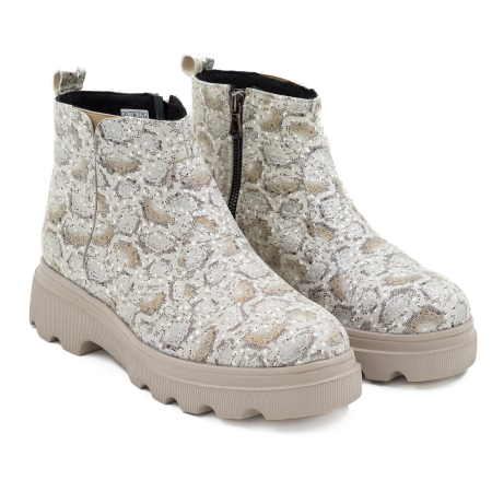 Ghete dama din piele naturala cu imprimeu cu varf rotund, talpa de 3 cm 73017-4-26 [2]