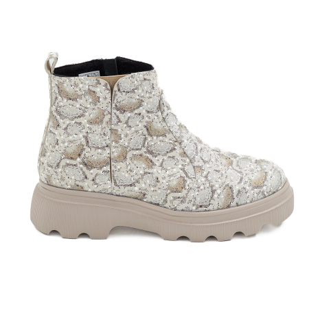 Lichidare stocuri - Ghete dama din piele naturala cu imprimeu cu varf rotund, talpa de 3 cm 73017-4-26
