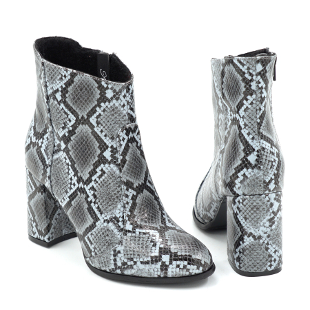 Ghete dama din piele naturala cu imprimeu sarpe cu varf rotund si toc mediu gros imbracat de 8 cm 78918-4-25 [4]