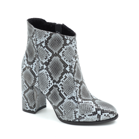 Ghete dama din piele naturala cu imprimeu sarpe cu varf rotund si toc mediu gros imbracat de 8 cm 78918-4-25 [1]