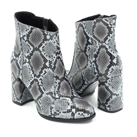 Ghete dama din piele naturala cu imprimeu sarpe cu varf rotund si toc mediu gros imbracat de 8 cm 78918-4-25 [3]
