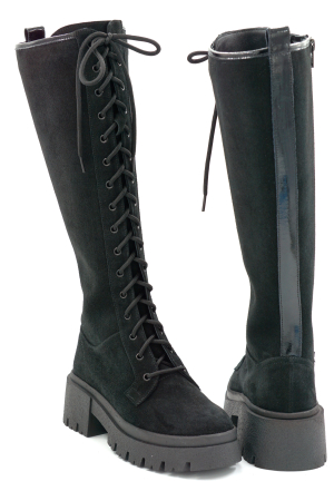 Cizme dama din piele naturala intoarsa neagra cu varf rotund si talpa de 5 cm 76221-25 [4]