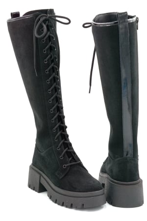 Cizme dama din piele naturala intoarsa neagra cu varf rotund si talpa de 5 cm 76221-25 [4]