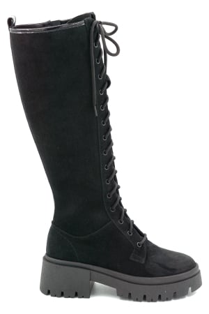 Cizme dama - Cizme dama din piele naturala intoarsa neagra cu varf rotund si talpa de 5 cm 76221-25