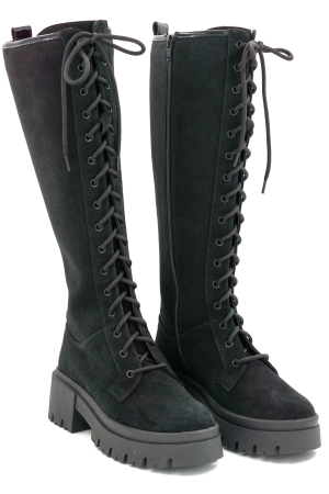 Cizme dama din piele naturala intoarsa neagra cu varf rotund si talpa de 5 cm 76221-25 [2]