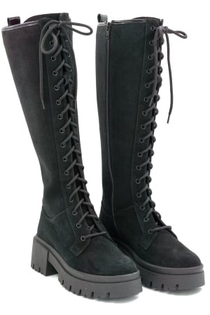 Cizme dama din piele naturala intoarsa neagra cu varf rotund si talpa de 5 cm 76221-25 [2]