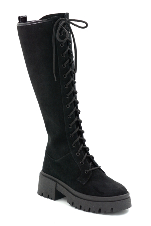 Cizme dama din piele naturala intoarsa neagra cu varf rotund si talpa de 5 cm 76221-25 [1]