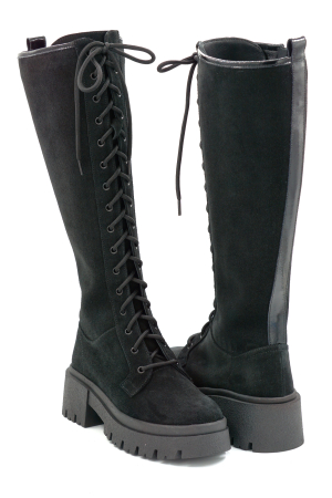 Cizme dama din piele naturala intoarsa neagra cu varf rotund si talpa de 5 cm 76221-25 [3]