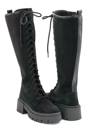 Cizme dama din piele naturala intoarsa neagra cu varf rotund si talpa de 5 cm 76221-25 [3]