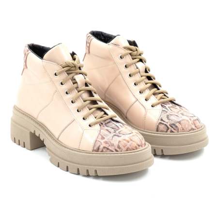 Ghete dama din piele naturala nude roze si cu imprimeu cu varf rotund si talpa de 5 cm  70421-2-25 [2]