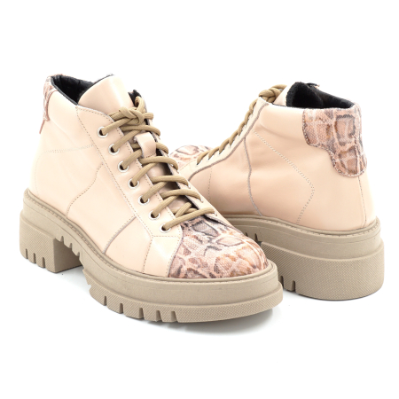 Ghete dama din piele naturala nude roze si cu imprimeu cu varf rotund si talpa de 5 cm  70421-2-25 [3]