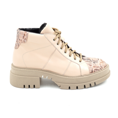Ghete dama din piele naturala nude roze si cu imprimeu cu varf rotund si talpa de 5 cm  70421-2-25 [0]