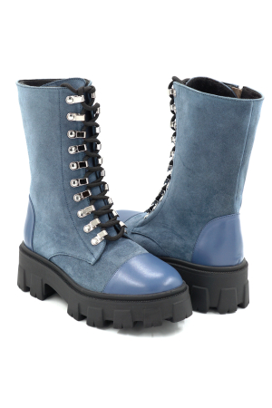 Cizme dama din piele naturala albastra cu varf rotund si talpa de 5 cm 74920-25 [3]