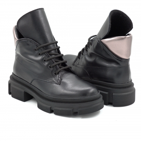 Ghete dama din piele naturala neagra si bronz cu varf rotund si talpa de 3 cm 70119-25 [3]