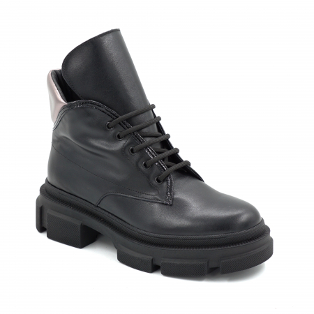 Ghete dama din piele naturala neagra si bronz cu varf rotund si talpa de 3 cm 70119-25 [1]