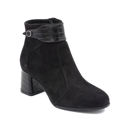 Ghete dama din piele naturala intoarsa neagra cu varf rotund si toc mic gros imbracat de 6 cm 75820-1-24 [1]