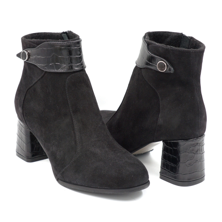 Ghete dama din piele naturala intoarsa neagra cu varf rotund si toc mic gros imbracat de 6 cm 75820-1-24 [3]