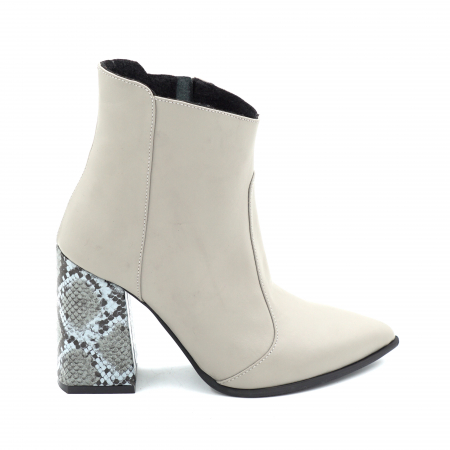 Ghete elegant & office dama - Ghete dama din piele naturala gri cu varf ascutit stiletto si toc inalt gros imbracat de 9 cm 78918-2-25