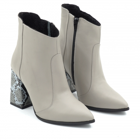 Ghete dama din piele naturala gri cu varf ascutit stiletto si toc inalt gros imbracat de 9 cm 78918-2-25 [2]