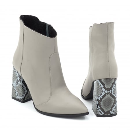 Ghete dama din piele naturala gri cu varf ascutit stiletto si toc inalt gros imbracat de 9 cm 78918-2-25 [4]