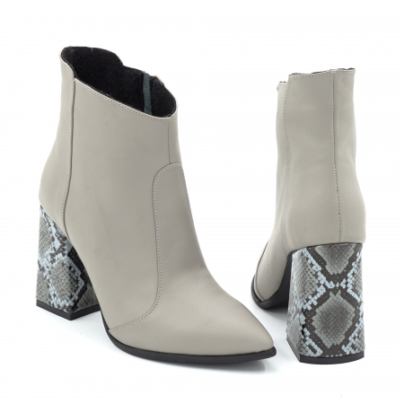 Ghete dama din piele naturala gri cu varf ascutit stiletto si toc inalt gros imbracat de 9 cm 78918-2-25 [4]
