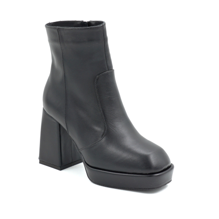 Ghete dama din piele naturala neagra cu varf patrat, platforma de 2 cm si toc inalt gros imbracat de 9 cm 70224-24 [1]