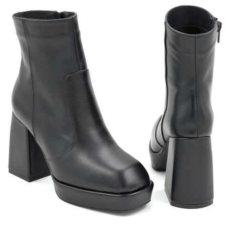Ghete dama din piele naturala neagra cu varf patrat, platforma de 2 cm si toc inalt gros imbracat de 9 cm 70224-24 [4]