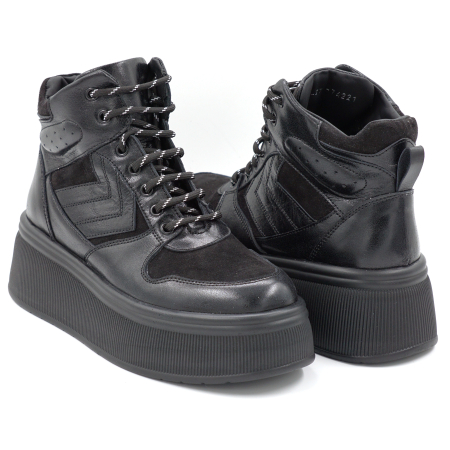 Ghete dama din piele naturala neagra cu varf rotund si talpa de 5 cm 74221-24 [3]