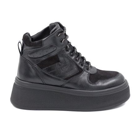 Ghete & bocanci dama - Ghete dama din piele naturala neagra cu varf rotund si talpa de 5 cm 74221-24