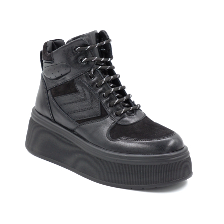 Ghete dama din piele naturala neagra cu varf rotund si talpa de 5 cm 74221-24 [1]