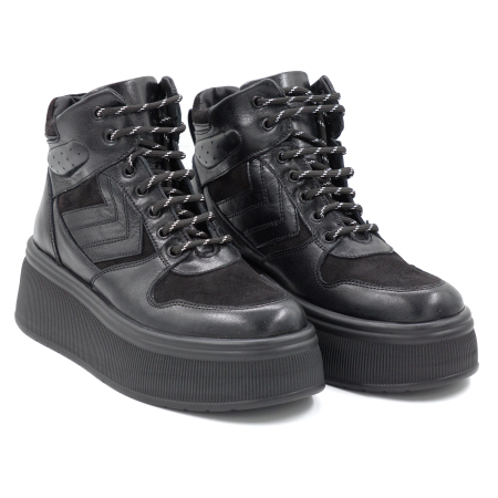 Ghete dama din piele naturala neagra cu varf rotund si talpa de 5 cm 74221-24 [2]