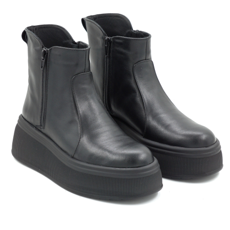 Ghete dama din piele naturala neagra  cu varf rotund si talpa de 5 cm 78121-2-25 [2]