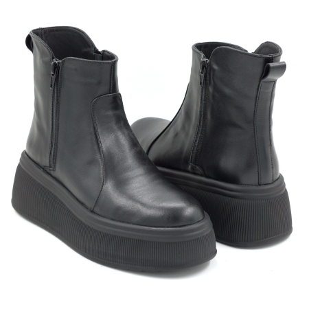 Ghete dama din piele naturala neagra  cu varf rotund si talpa de 5 cm 78121-2-25 [3]