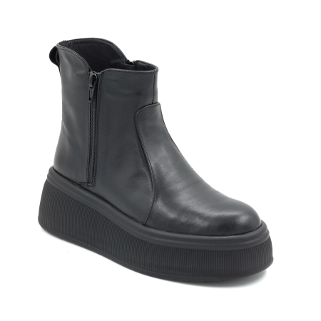 Ghete dama din piele naturala neagra  cu varf rotund si talpa de 5 cm 78121-2-25 [1]